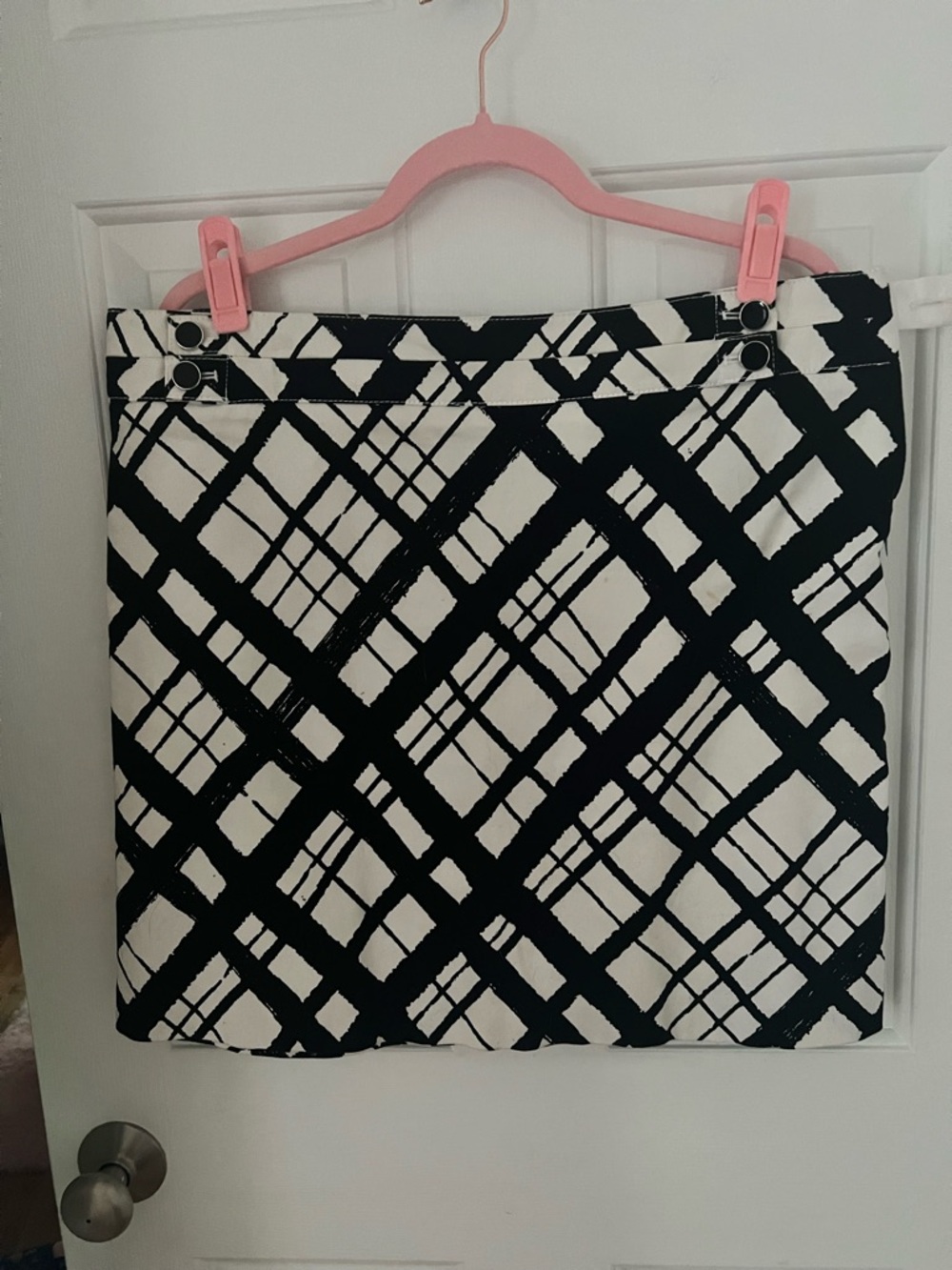 Willi Smith Black & White Brushstroke Plaid Mini Skirt